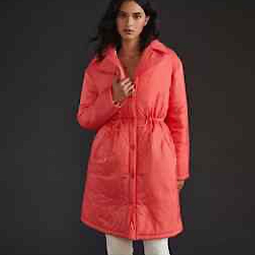 Maeve by Anthropologie cinched waist peach pink light weight long puffer coat - Picture 4 of 9